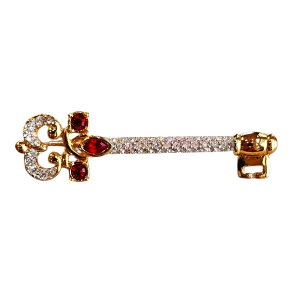 Swarovski 1990's Limited Edition Goldtone Crystal Skeleton Key Brooch - Picture 1 of 7